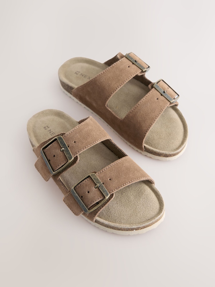 Tan Brown Suede Double Buckle Sandals - Image 1 of 5