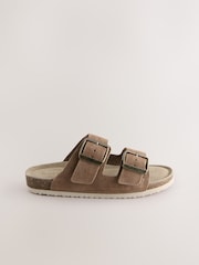 Tan Brown Suede Double Buckle Sandals - Image 2 of 5