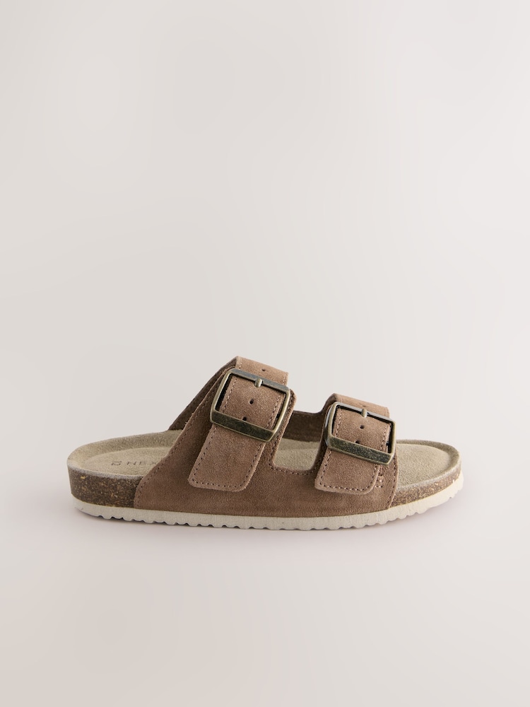 Tan Brown Suede Double Buckle Sandals - Image 2 of 5