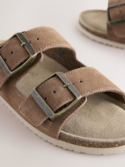 Tan Brown Suede Double Buckle Sandals - Image 4 of 5