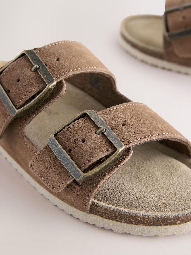 Tan Brown Suede Double Buckle Sandals - Image 4 of 5
