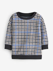 Grey Check Crew Neck Sweat Top - Image 1 of 1
