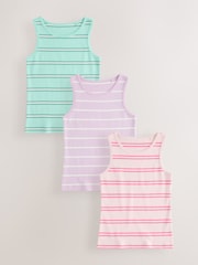 Pink/Blue 100% Cotton Striped Vests 3 Pack (1.5-16yrs) - Image 1 of 7