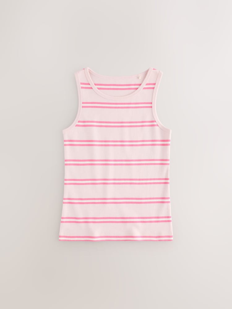 Pink/Blue 100% Cotton Striped Vests 3 Pack (1.5-16yrs) - Image 2 of 7