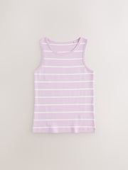 Pink/Blue 100% Cotton Striped Vests 3 Pack (1.5-16yrs) - Image 4 of 7