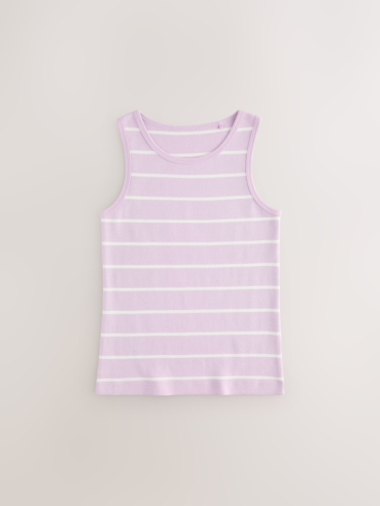 Pink/Blue 100% Cotton Striped Vests 3 Pack (1.5-16yrs) - Image 4 of 7