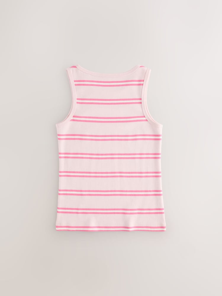 Pink/Blue 100% Cotton Striped Vests 3 Pack (1.5-16yrs) - Image 5 of 7