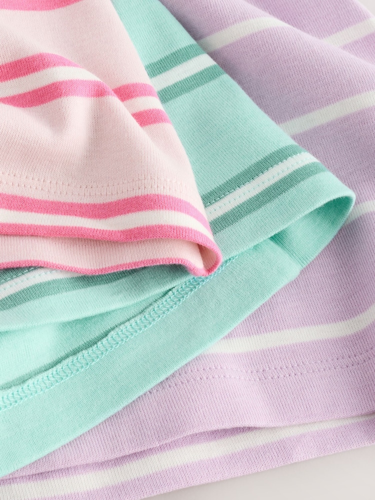 Pink/Blue 100% Cotton Striped Vests 3 Pack (1.5-16yrs) - Image 7 of 7