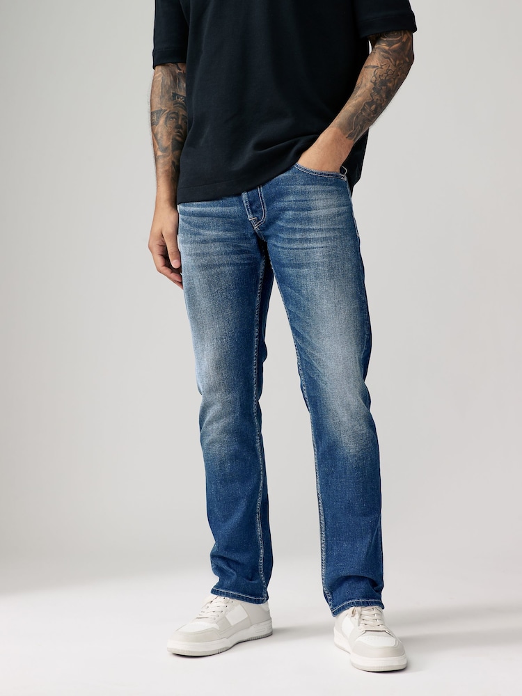 Replay Mid Blue Grover Straight Fit Jeans - Image 1 of 5 Replay Mid Blue Grover Straight Fit Jeans - Image 1 of 5
