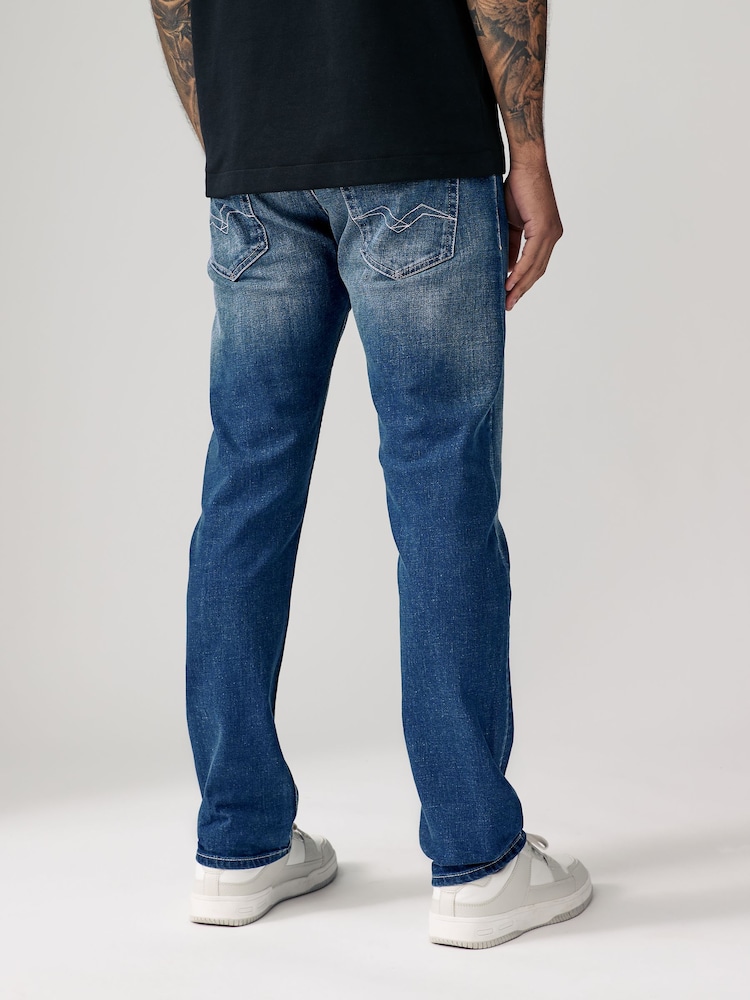 Replay Mid Blue Grover Straight Fit Jeans - Image 2 of 5 Replay Mid Blue Grover Straight Fit Jeans - Image 2 of 5