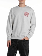 Replay Grey Jeans Embroidered 100% Cotton Sweatshirt - Image 1 of 3