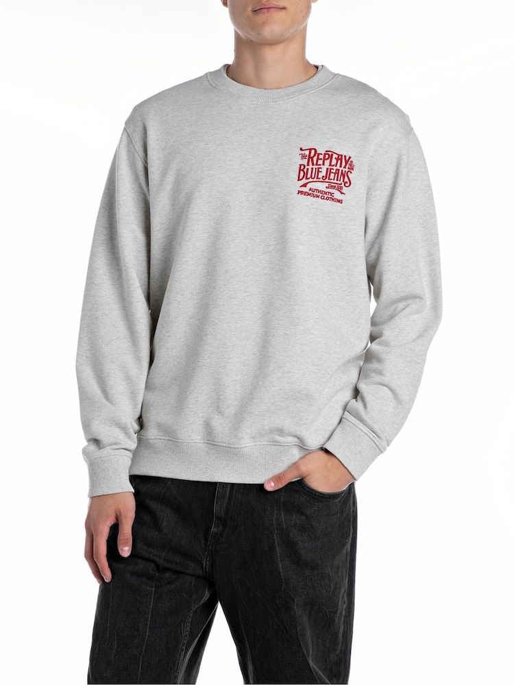 Replay Grey Jeans Embroidered 100% Cotton Sweatshirt - Image 1 of 3
