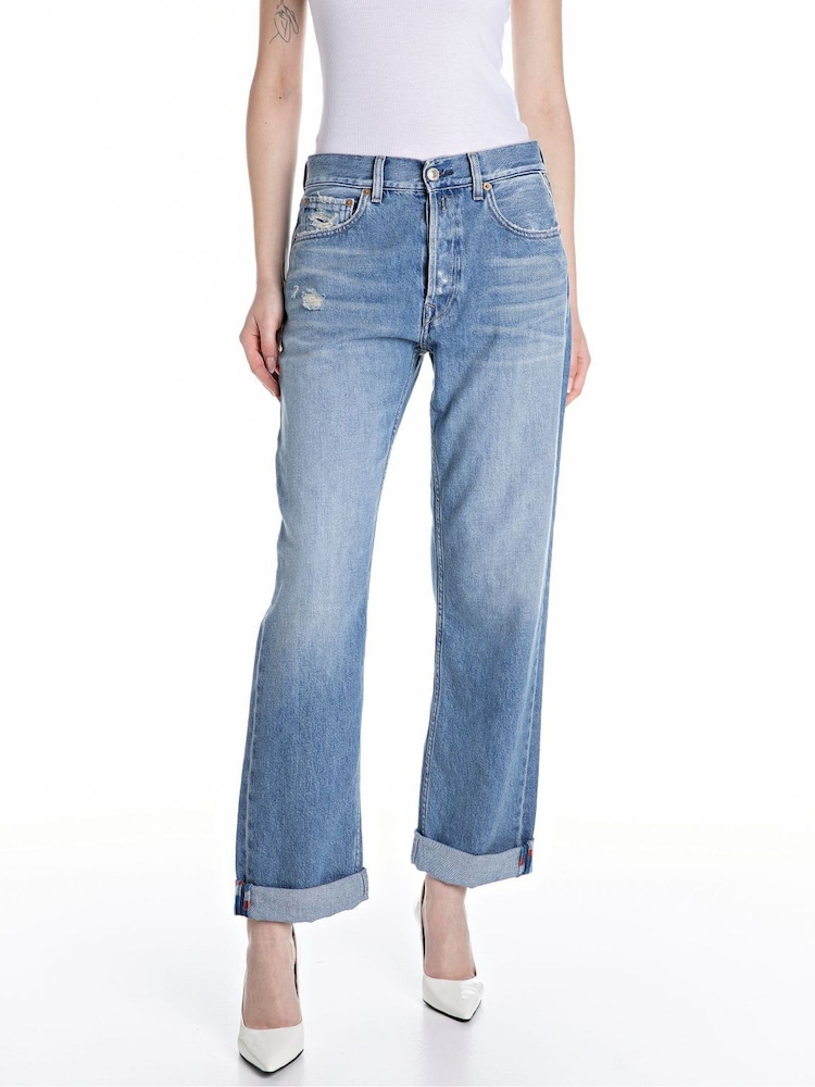 Replay Light Blue Boyfriend Barrel Fit Aubry Relaxed Jeans - Image 1 of 3