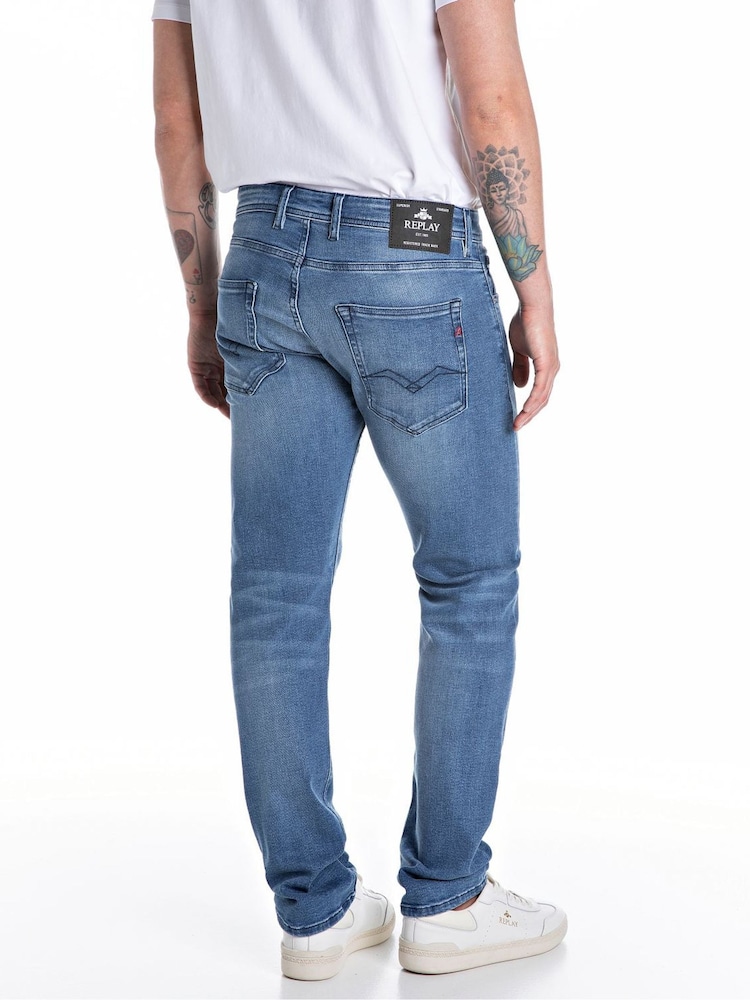 Replay Medium Blue Straight Fit Grover Comfort Stretch Jeans - Image 2 of 3 Replay Medium Blue Straight Fit Grover Comfort Stretch Jeans - Image 2 of 3