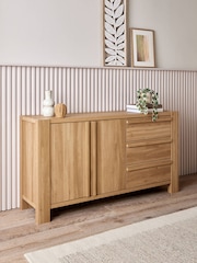 Natural Heath Oak Effect Large Slim Sideboard - Image 1 of 10