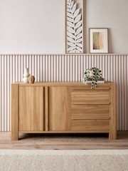 Natural Heath Oak Effect Large Slim Sideboard - Image 2 of 10