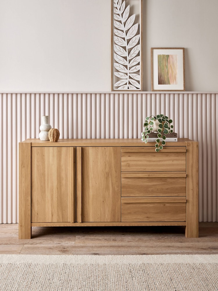 Natural Heath Oak Effect Large Slim Sideboard - Image 2 of 10