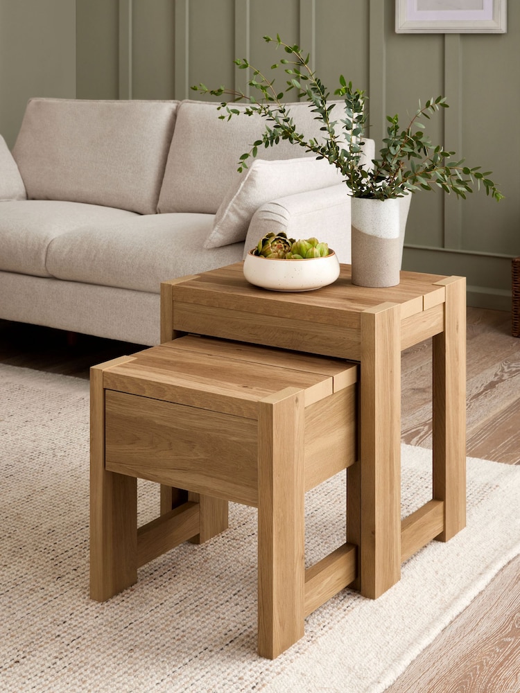 Natural Heath Oak Effect Storage Nest of Tables - Image 1 of 8