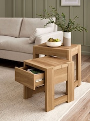 Natural Heath Oak Effect Storage Nest of Tables - Image 2 of 8