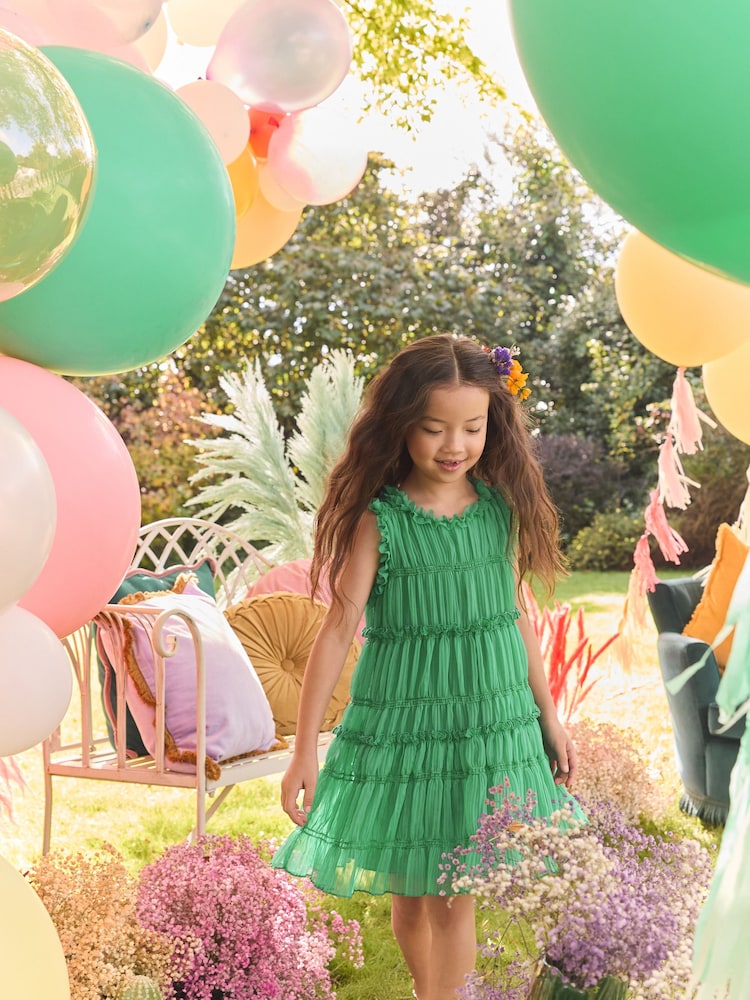 Green Shirred Ruffle Party Dress (3-16yrs) - Image 3 of 3