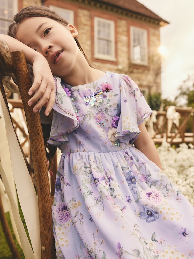 Violet lilas - Robe à manches d'ange avec ornements (3-16yrs) - Image 5 of 9