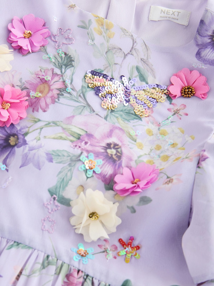 Lilac Purple Angel Sleeve Embellished Dress (3-16yrs) - Image 9 of 9