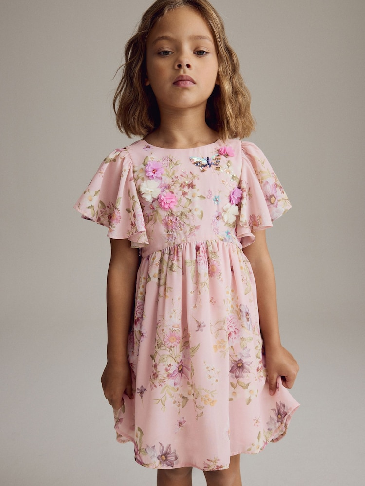 Pink Angel Sleeve Embellished Dress (3-16yrs) - Image 1 of 9