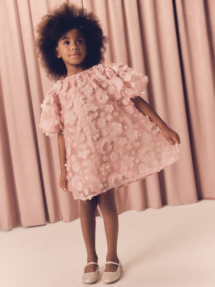 Pink 3D Floral Occasion Dress (3-16yrs) - Image 1 of 7