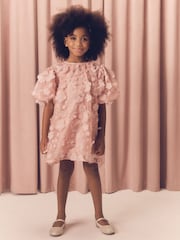 Pink 3D Floral Occasion Dress (3-16yrs) - Image 3 of 7