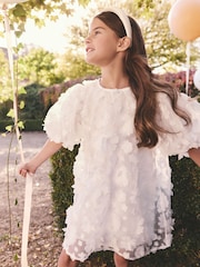 White 3D Floral Occasion Dress (3-16yrs) - Image 1 of 10