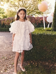 White 3D Floral Occasion Dress (3-16yrs) - Image 2 of 10