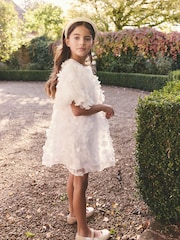 White 3D Floral Occasion Dress (3-16yrs) - Image 3 of 10
