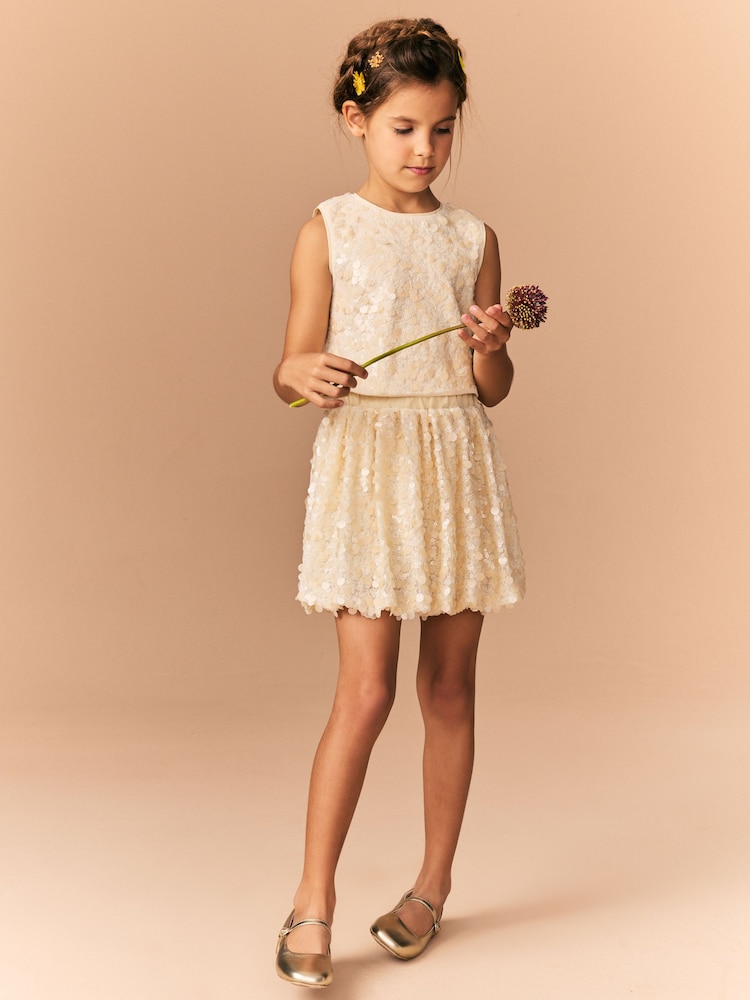 Ecru Sequin Top and Skirt Co-Ord Set (3-16yrs) - Image 3 of 10