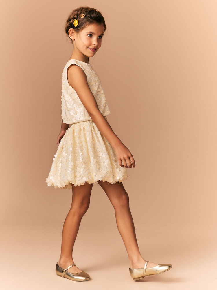 Ecru Sequin Top and Skirt Co-Ord Set (3-16yrs) - Image 4 of 10