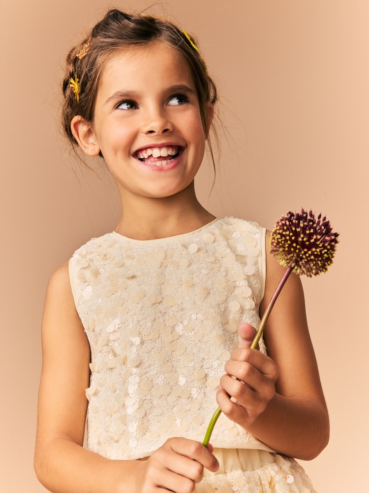 Ecru Sequin Top and Skirt Co-Ord Set (3-16yrs) - Image 5 of 10
