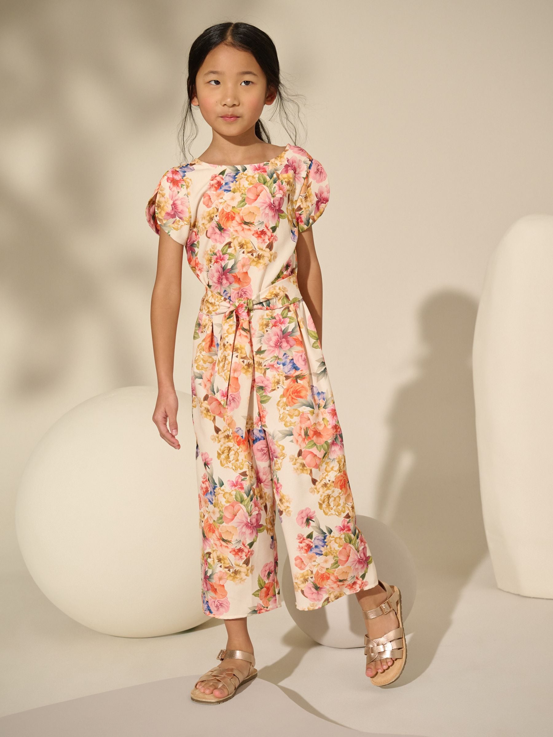 Cream Floral Printed Jumpsuit (3-16yrs)