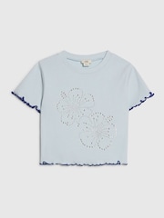 River Island Blue Hotfix Flower Lettuce T-Shirt - Image 1 of 4