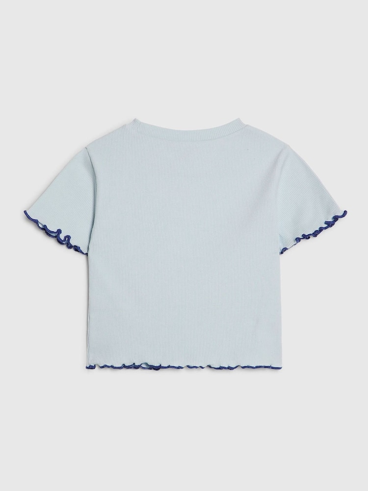 River Island Blue Hotfix Flower Lettuce T-Shirt - Image 2 of 4
