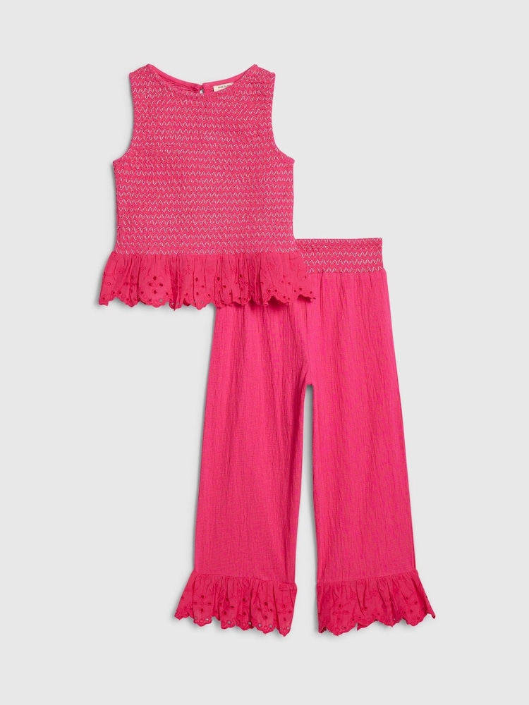 River Island Pink Shirred Frill Top & Trousers Set - Image 1 of 5 River Island Pink Shirred Frill Top & Trousers Set - Image 1 of 5