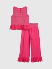 River Island Pink Shirred Frill Top & Trousers Set - Image 2 of 5