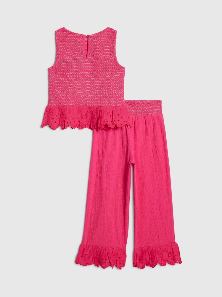 River Island Pink Shirred Frill Top & Trousers Set - Image 2 of 5 River Island Pink Shirred Frill Top & Trousers Set - Image 2 of 5