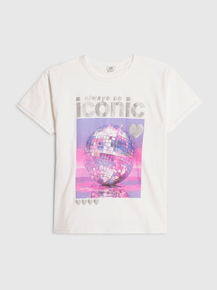 River Island White Always Iconic Disco T-Shirt - Image 1 of 4