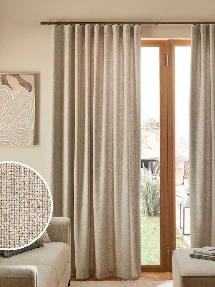 Natural Soft Weave Linen Blend Wave Header Lined Curtains - Image 1 of 7