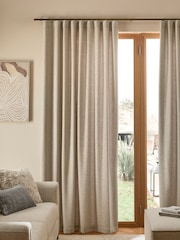 Natural Soft Weave Linen Blend Wave Header Lined Curtains - Image 2 of 7