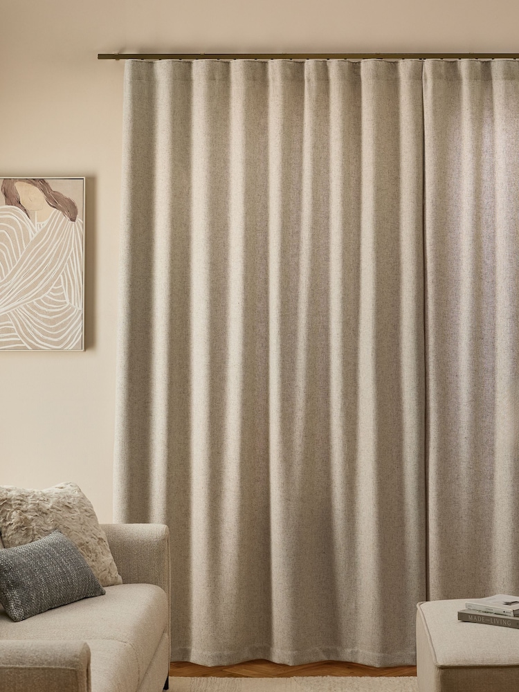 Natural Soft Weave Linen Blend Wave Header Lined Curtains - Image 3 of 7