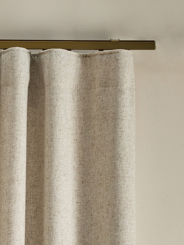 Natural Soft Weave Linen Blend Wave Header Lined Curtains - Image 4 of 7
