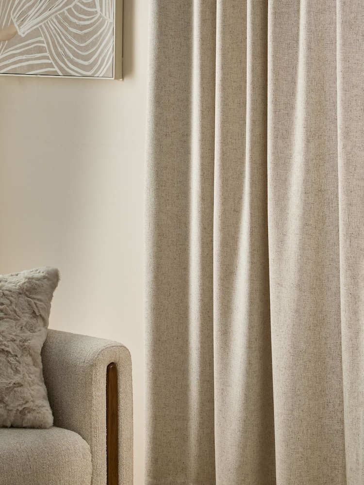 Natural Soft Weave Linen Blend Wave Header Lined Curtains - Image 5 of 7