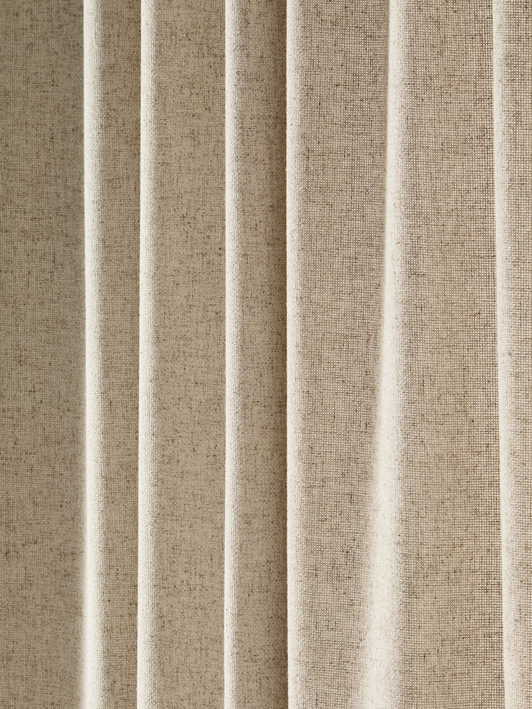Natural Soft Weave Linen Blend Wave Header Lined Curtains - Image 6 of 7