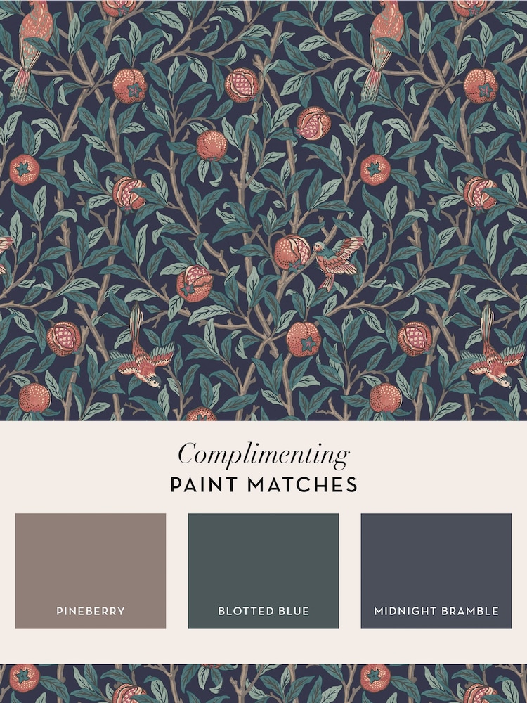 William Morris At Home Navy Blue Bird and Pomegranate A4 Wallpaper Sample - Image 4 of 4