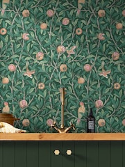 William Morris At Home Deep Green Bird and Pomegranate A4 Wallpaper Sample - Image 1 of 4